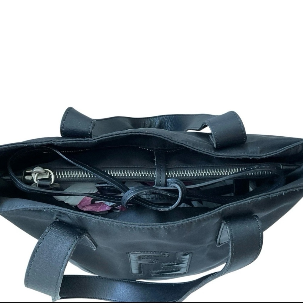 FENDI Shoulder Bag Black Tote Bag Nylon Leather Logo Ties - Picture 12 of 14